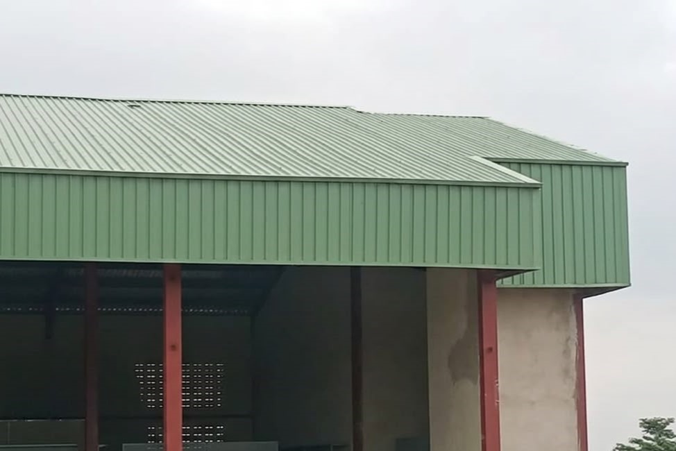 Industrial building with corrugated metal facade